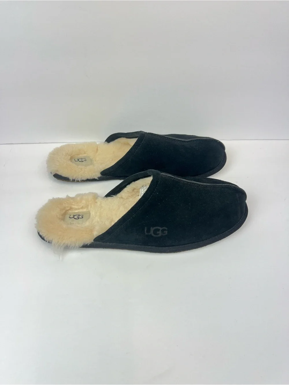 UGG Black Suede Shearling-Lined Slip-On Slippers